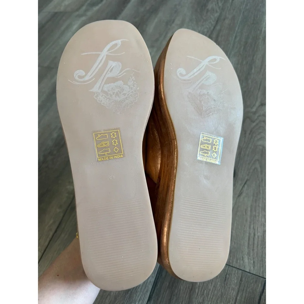 Free People‎ Rose Gold Metallic Platform Slide Sandals 39 Tiny Flaw